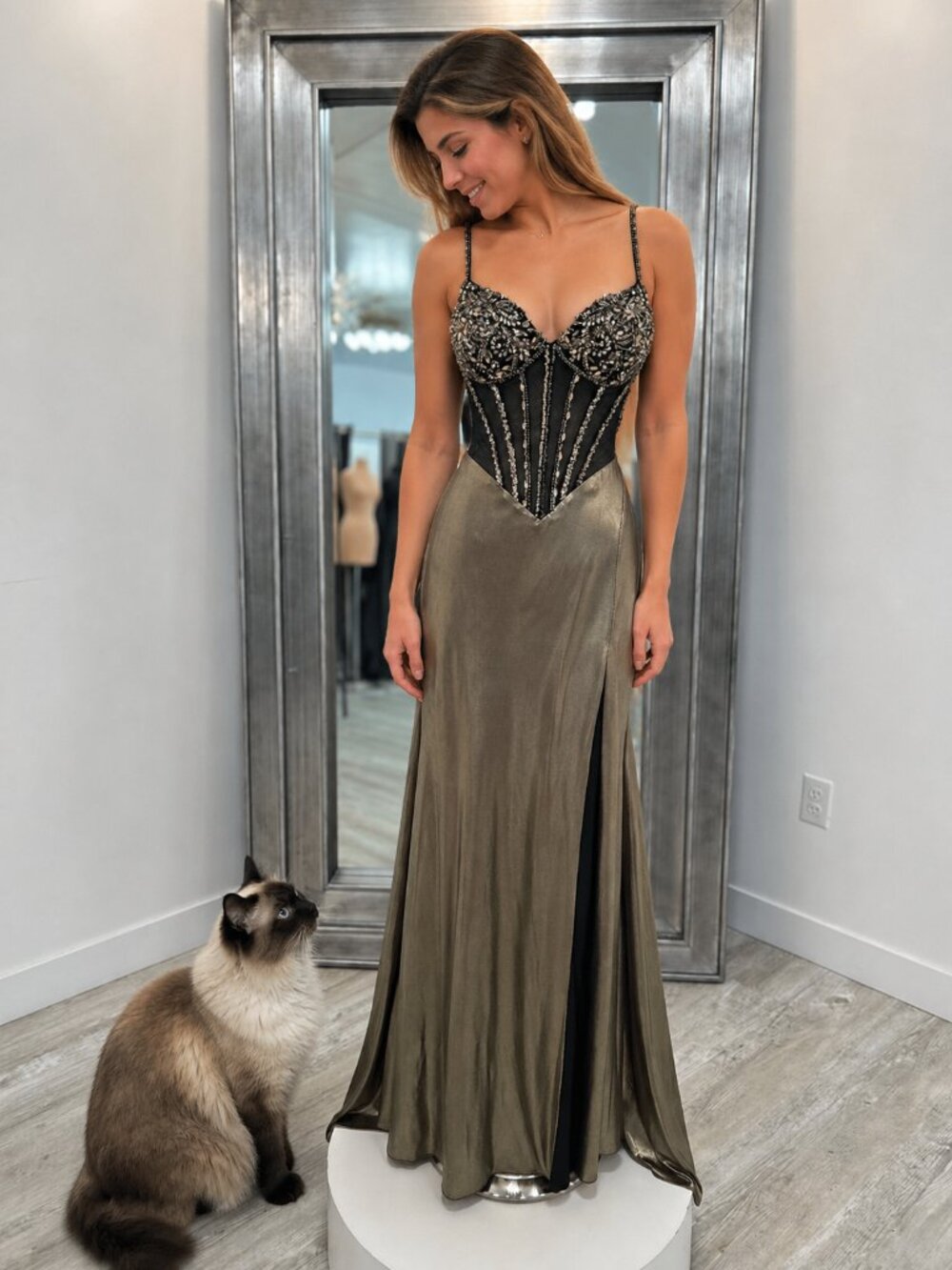 Ellie Wilde EW36061 Prom Gown – Bronze – Sample Store Stock